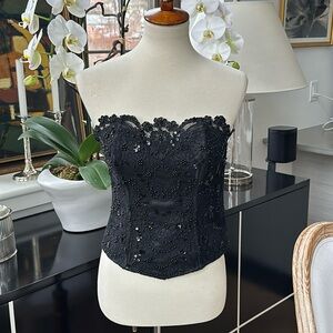 Victoria's Secret Black Beaded Lace Strapless Corset Top